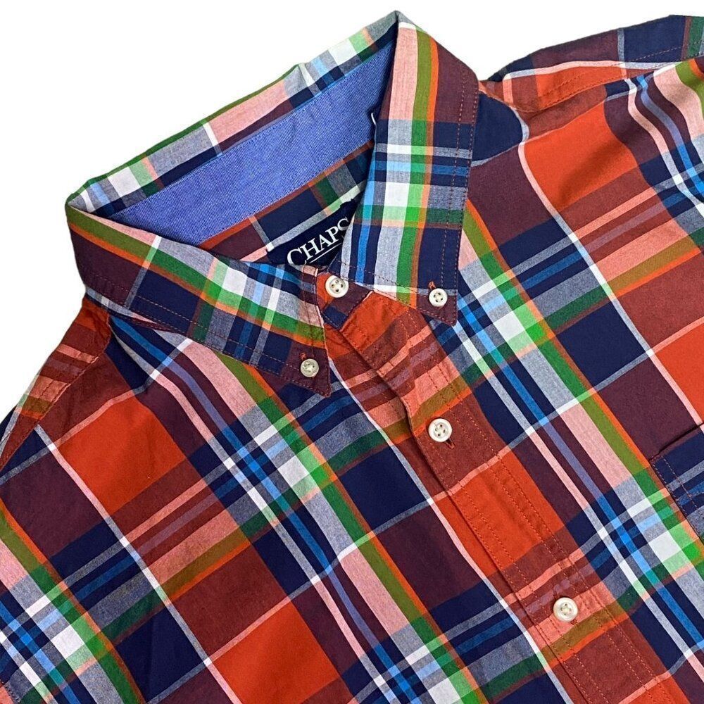 Chaps Plaid Button Down Size XXL Orange Blue Mens Shirt